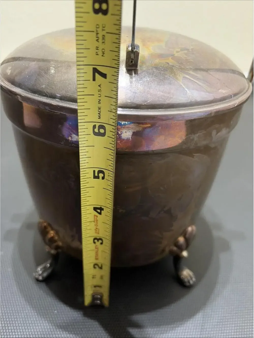 Vintage Cresent Silver Plate Swing Top Lined Ice Bucket Beautiful Patina Thermos